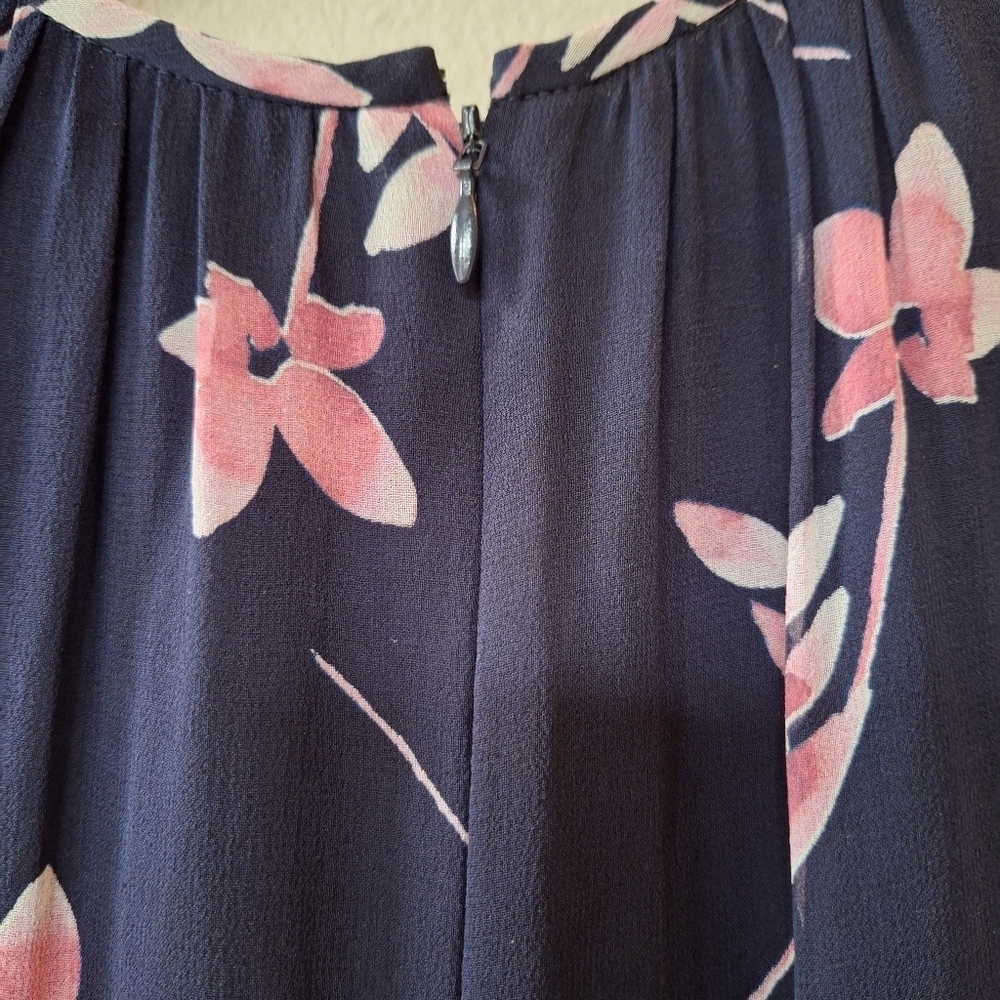 Shoshanna Womens 100% Silk Navy/Pink Floral Flutter Sleeve Dress Size 8 - Picture 7 of 10